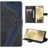 Case for Samsung Galaxy S24 Scratch-Resistant PU Leather Black-Navy Blue Two-Tone Wallet