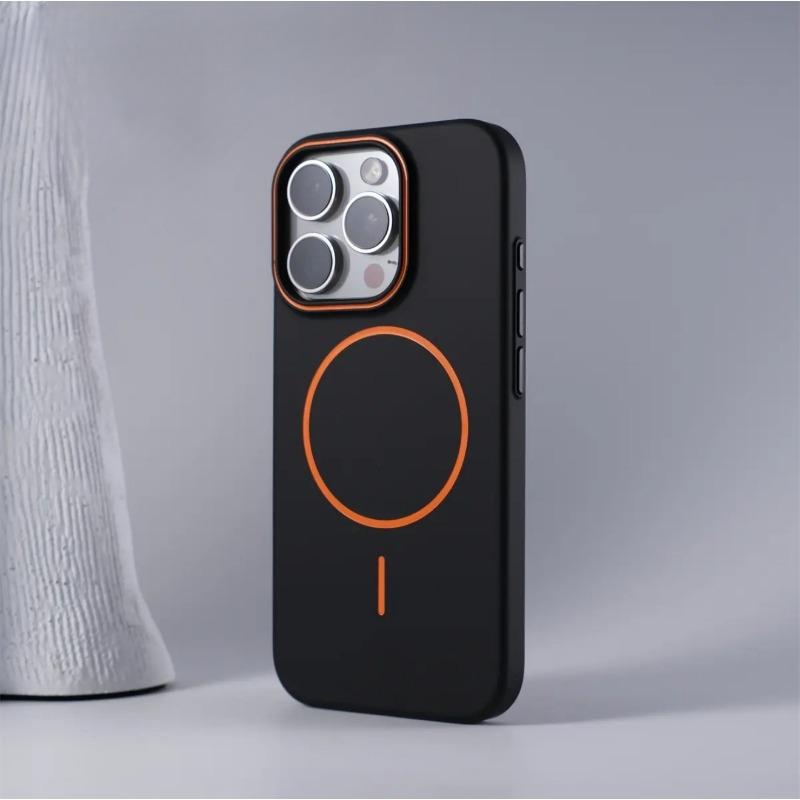 Applicable To IPhone16promax Skin Friendly Matte Contrast Color Thin Circle Magnetic Suction Phone Case Apple 15 Anti Fall Protection Case