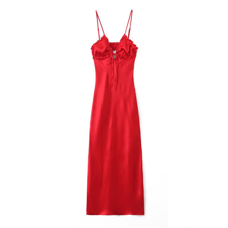 European & American Style Layered Silk Satin Spaghetti Strap Dress