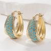 Женские винтажные серьги-кольца из меди с инкрустацией синтетической бирюзой, в богемном стиле, элегантный золотистый аксессуар