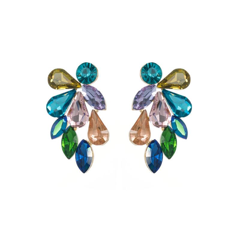 Женские серьги-гвоздики, цветные серьги из кристаллического сплава, стеклянные геометрические преувеличенные серьги