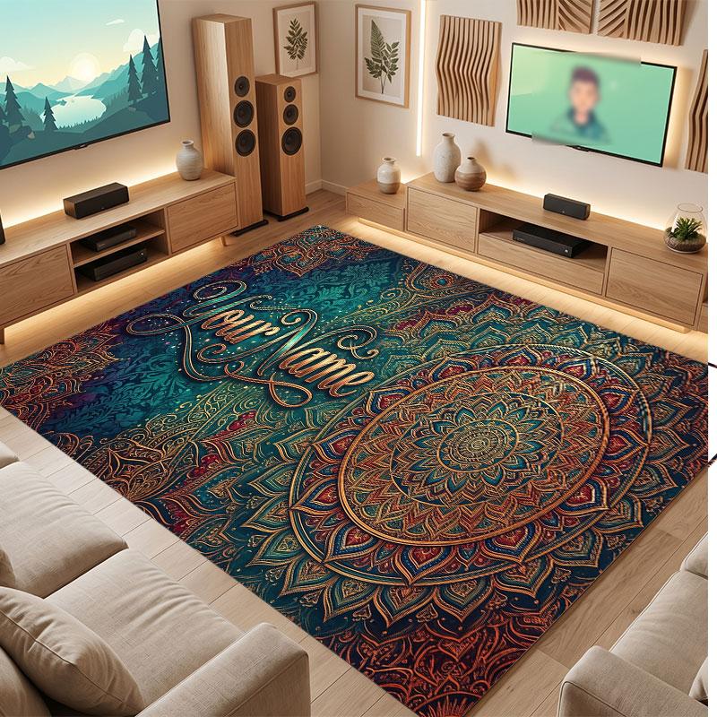Decorative Artwork Theme Crystal Velvet Floor Rug Personalized Custom Name Text Warm Carpet Home Decoration