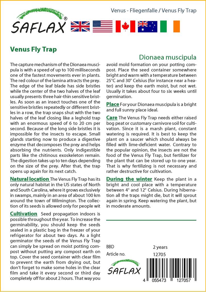 SAFLAX Венерина мухоловка - 10 семян - С горшечным субстратом для лучшего выращивания - Dionaea muscipula