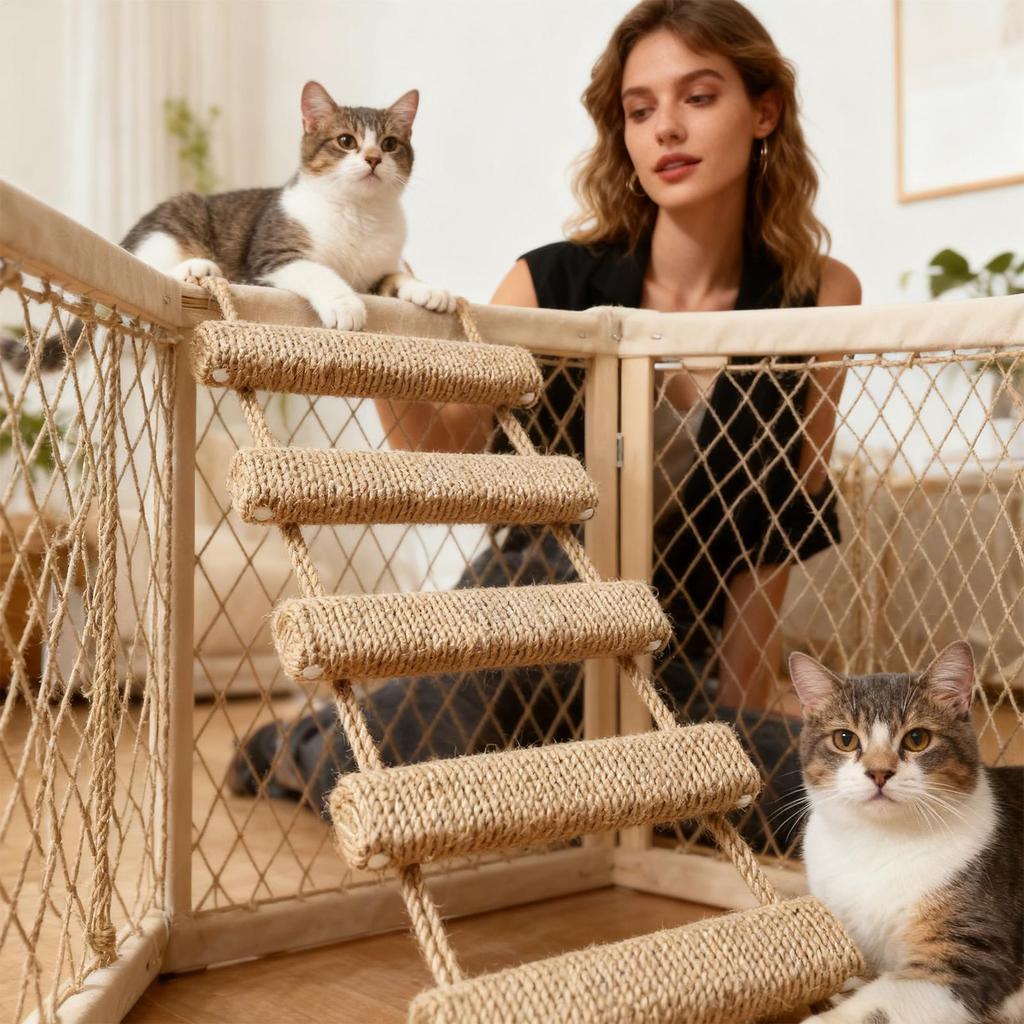 40 Inch Cat Ladder Indoor Climbing Bridge Frame Connected Cat Nest Kitten Paw Grinding Supplies Pet Trainers Animal Lovers