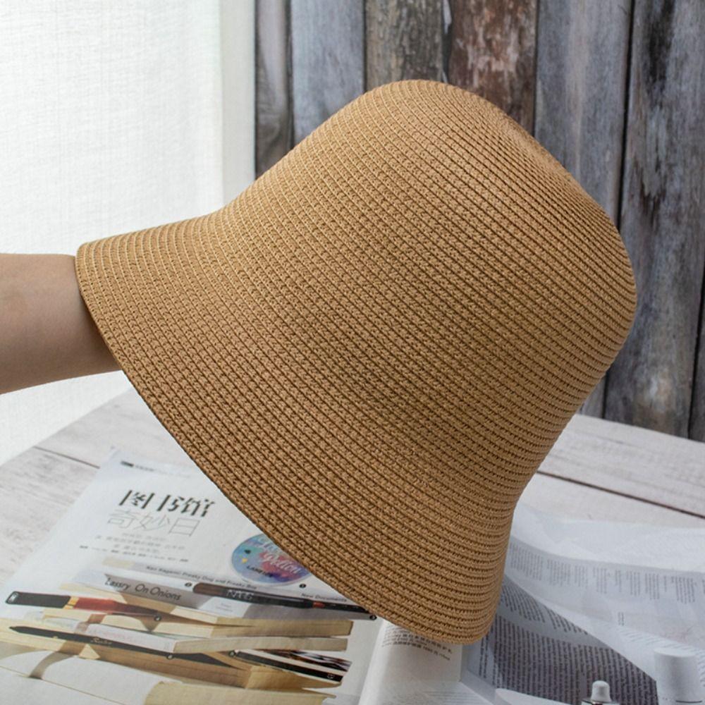 Дышащая женская соломенная шляпа-ведро, однотонная летняя дорожная солнцезащитная шляпа, модная шляпа рыбака