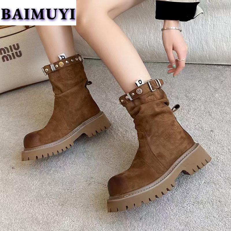 Модные женские ботильоны на платформе и среднем каблуке 2025 года, трендовые брендовые повседневные уличные ботинки челси, зимние новые модные туфли-лодочки Mujer Botas