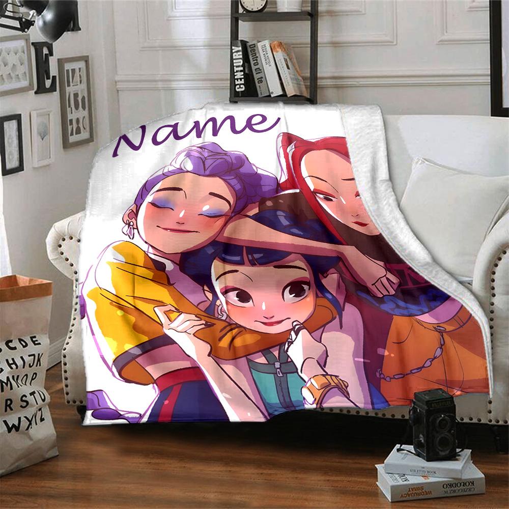 Customizable KPop Demon Hunters4 Throw Blanket – Personalized Name, All-Season Cozy Snug Blanket, Machine Washable, Personalized Blanket