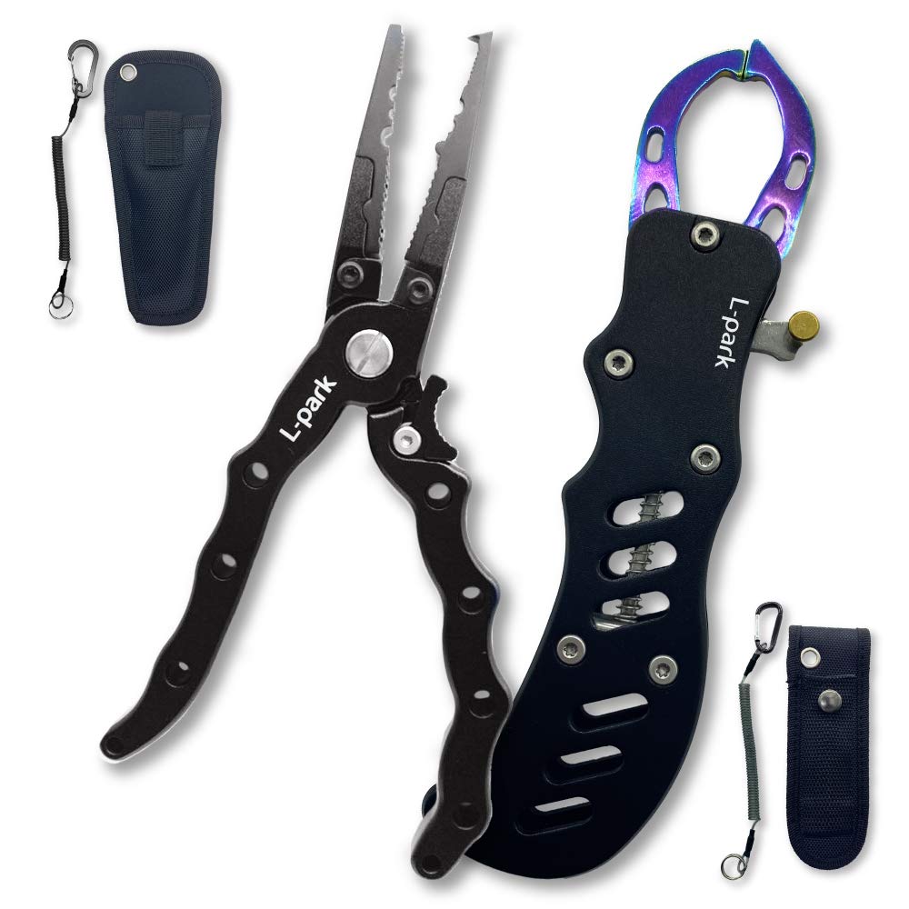L-park Fishing Pliers Set with Lock, Rust-Resistant, High-Quality, Lightweight Aluminum Fishing Tackle, Set of 2 (Black)