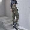 Women's Army Green High-Waist Cuffed Overalls - Autumn/Winter Casual Slim Fit 9-Point Pants