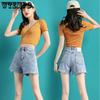 Denim Shorts Women's Summer Breathable High Waist Wide Leg Pants Loose Slim Super Shorts