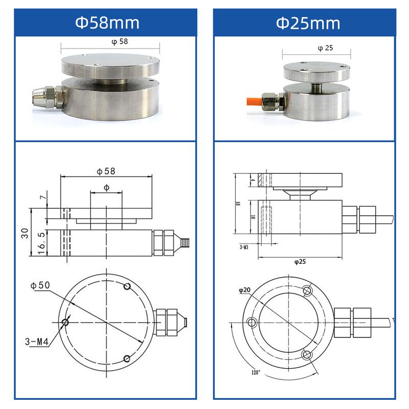 25mm 58mm Measurement Weighing Sensor Inline Load Cell Miniature Compression and Tension Load Cell for Impact Force