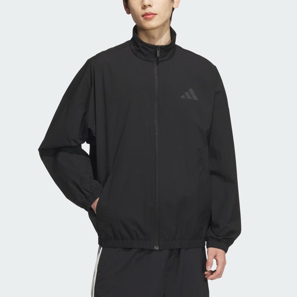 Adidas Lounge Woven Sportswear Logo Waterproof Loose Fit Stand Collar Drop Shoulder Long Sleeve Jacket Men Jacket Black JZ8408