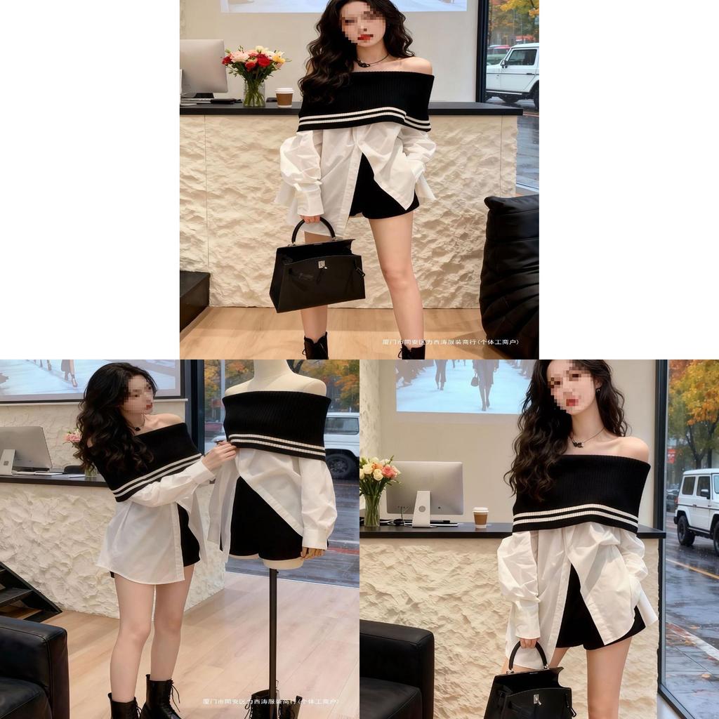 Spring Womens Off Shoulder Knit Shirt With 3d Pattern For Casual Wear
