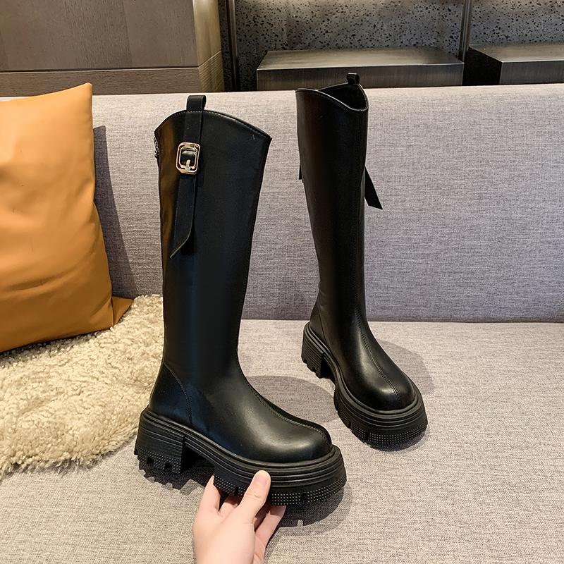 Fashion 2024 Hot Sale Solid Color New Women's Knee Length Boots Autumn Winter Back Zipper Platform Ladies High Boots Botas Mujer.