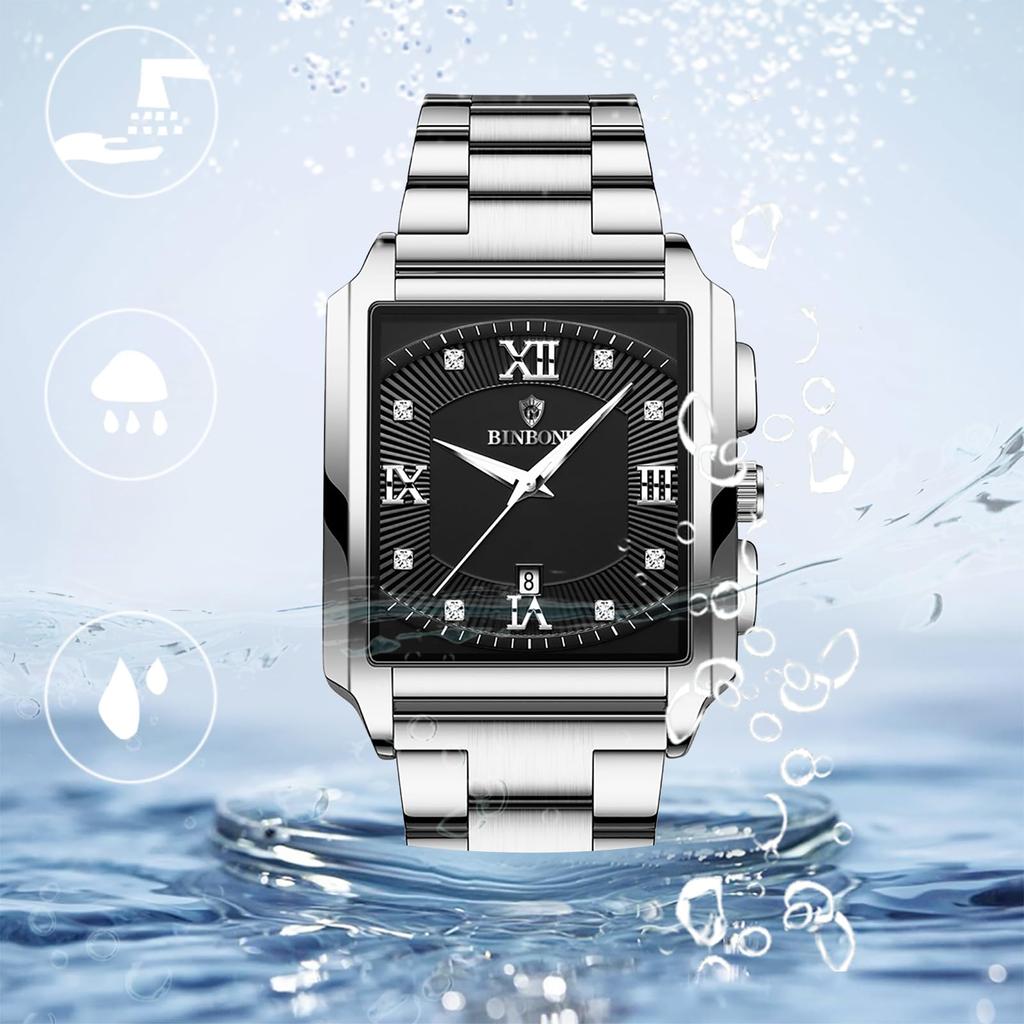 Квадратный календарь с римским алфавитом, аналоговые светящиеся 3ATM водонепроницаемые кварцевые часы с ремешком из нержавеющей стали, повседневные стильные модные аксессуары на день рождения