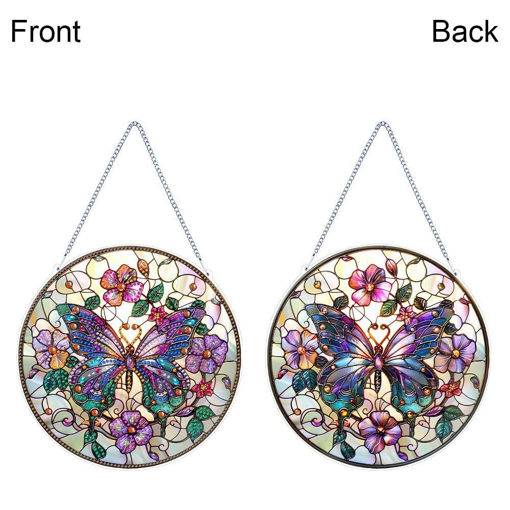 Butterfly Wall Art Decor Round Hanging Sign Decorative Acrylic Plate Welcome Decoration Pendant R8E7