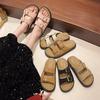 Thick-soled Cool Slippers for Women To Wear Summer New Retro Leather Buckle One-word Slippers Beach Casual Sandals