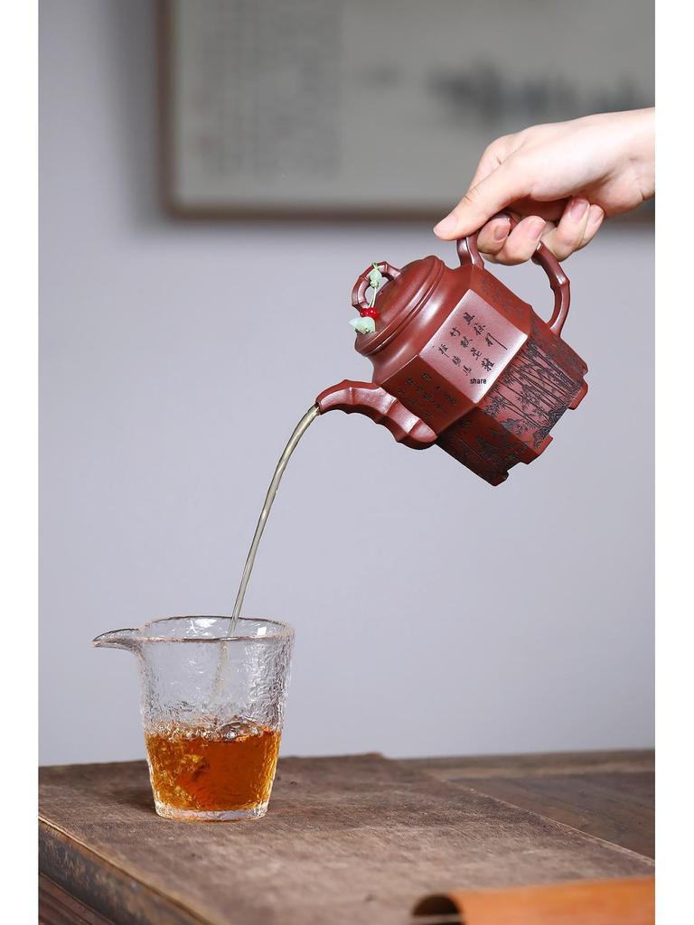 Yixing Zisha Red Clay Poem Teapot by Zhu Lu - Handmade Artisanal Gift Set