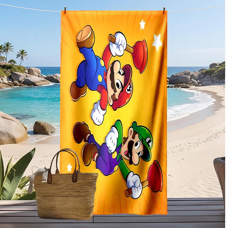 Mario Printed Beach Towel Quick Dry Soft TowelPortable Large Rectangular Beach Blanket for Travel Swimming Pool