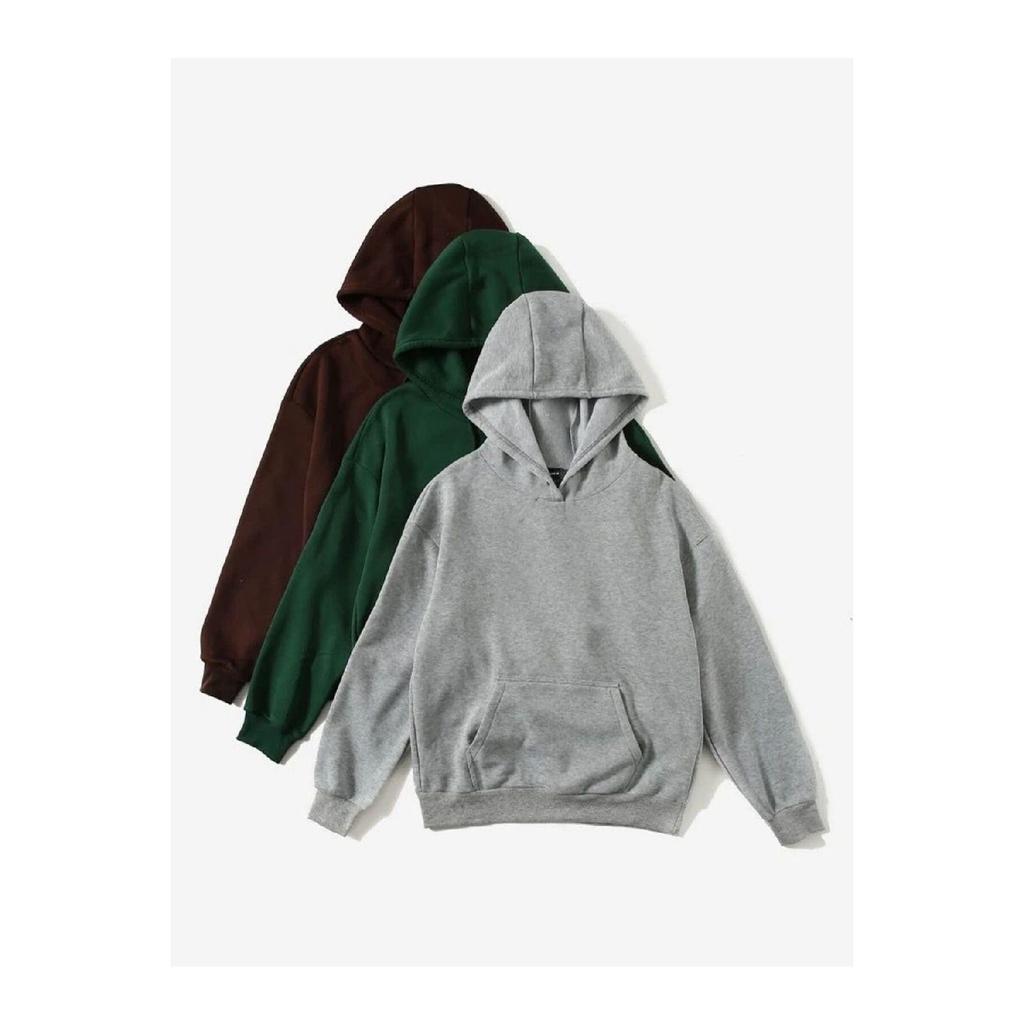 Унисекс, однотонная толстовка оверсайз с капюшоном из 3 предметов без принта
