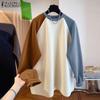 Women Casual Round Neck Colorblock Raglan Long Sleeve T-Shirts