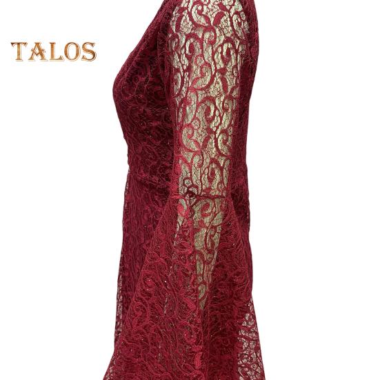 Женское вечернее платье с V-образным вырезом, прозрачной кружевной вышивкой, расклешенными рукавами, бальное платье А-силуэта, подол «рыбий хвост», облегающее коктейльное вечернее платье, выпускной, банкетное платье макси