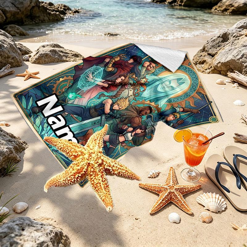 Custom Name Personalized Final Fantasy Print Beach Towel, for Trip Camping Beach Party Home Decor, Birthday Gift for Family & Friends