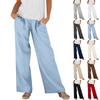 Женские модные повседневные брюки свободного кроя из смесовой хлопково-льняной ткани с карманами и эластичной талией, широкие штанины