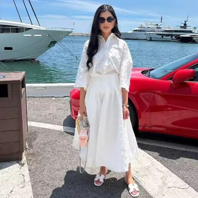 Комплект женской рубашки с кисточками из перьев и юбки миди в европейском и американском стиле