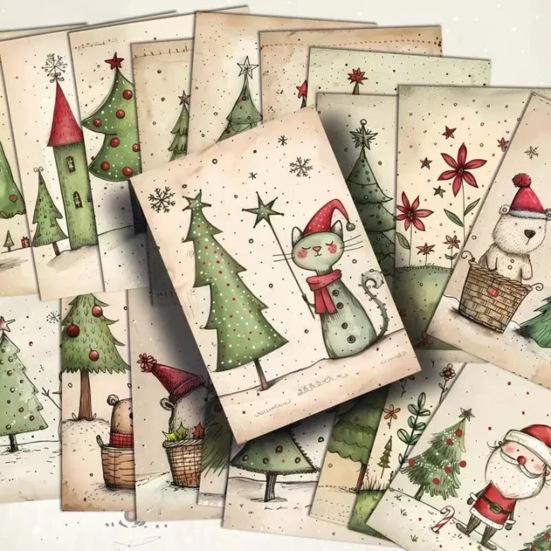 20 листов Рождественская открытка Винтажная Рождественская елка Кот Пряничный человечек Снеговик Олень Поздравительная открытка для Зимних принадлежностей для вечеринок