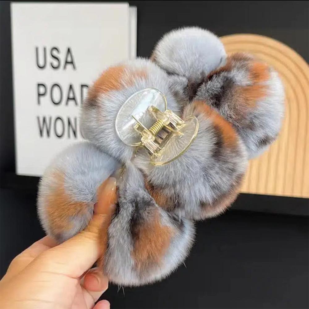 Зимний темпераментный кроличий волос, коготь для волос, шар для волос, большой плюшевый захват для волос на затылке, заколка в виде акулы, головной убор