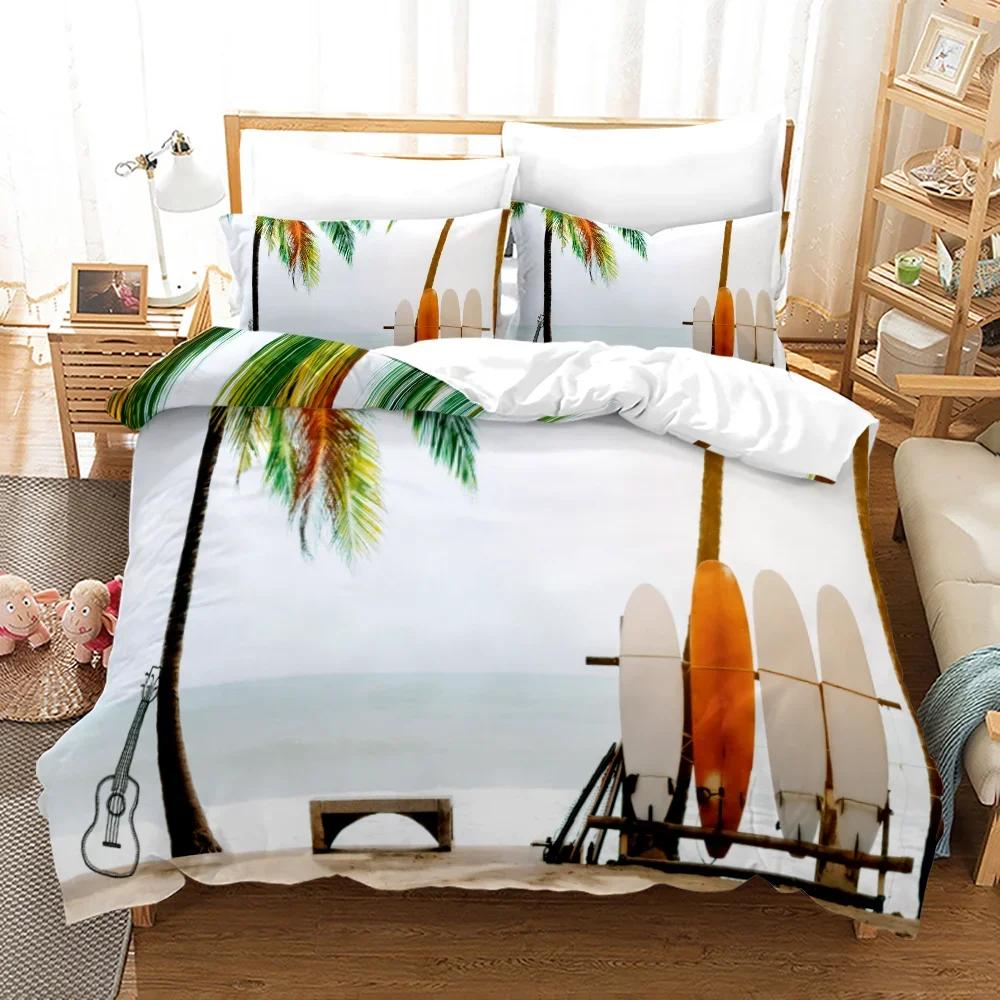 Постельное белье Закат на пляже Набор пододеяльников Тропический остров с пальмой и морем Пляж Тема природы Королевский размер Пододеяльник
