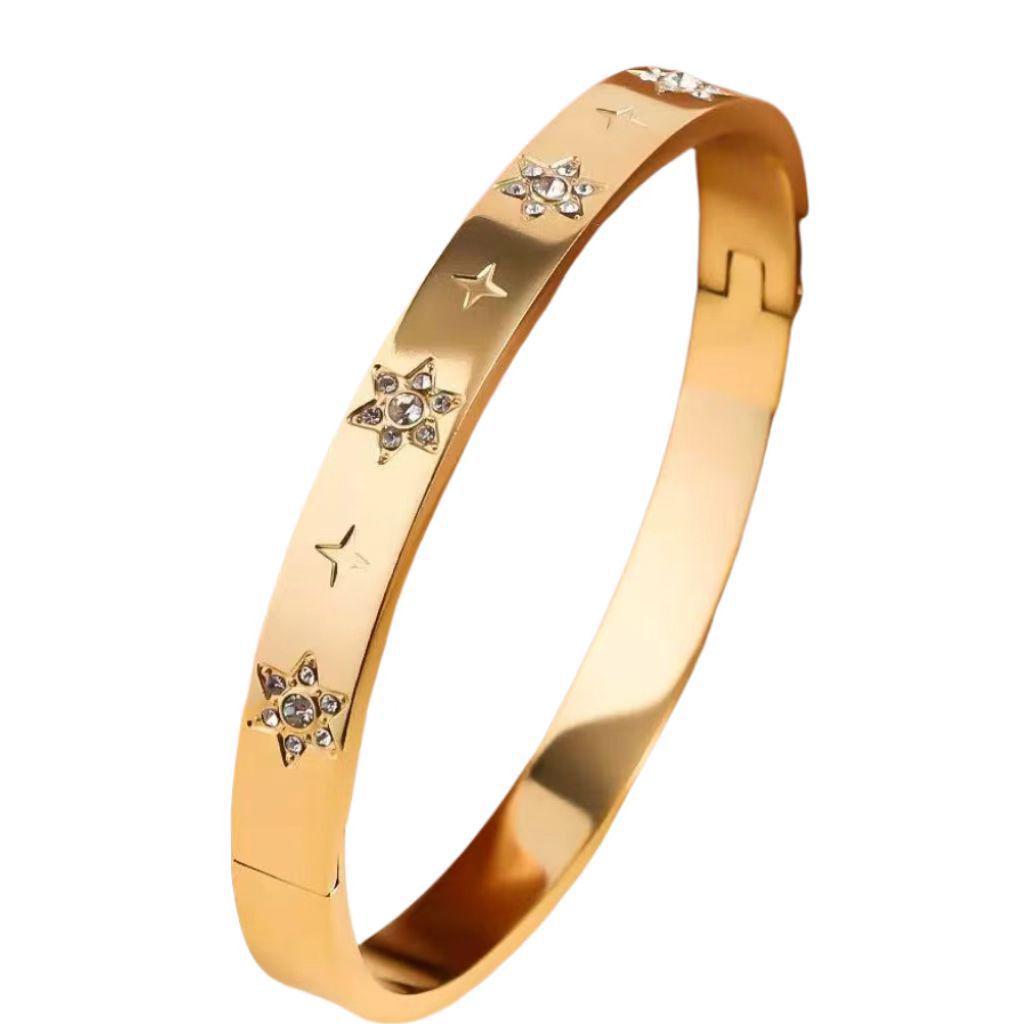 Женский роскошный браслет из нержавеющей стали: Гальванизированный титан, Полная бриллиантовая инкрустация, Европейско-американский стиль