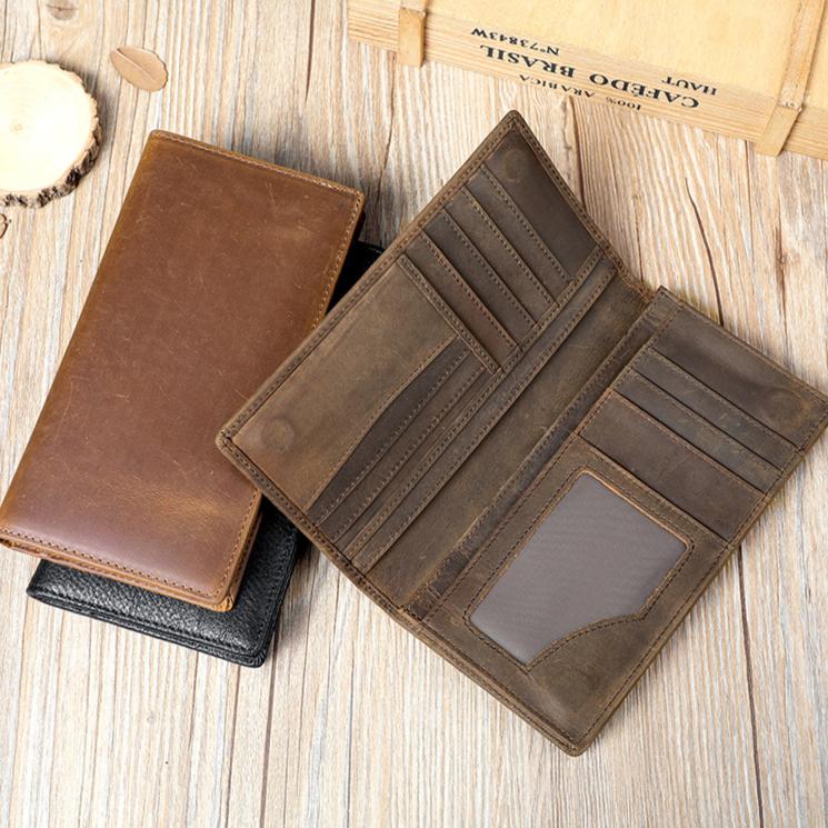 Мужской длинный кошелек Crazy Horse Leather, простой деловой кошелек из натуральной кожи с отделкой из коровьей кожи
