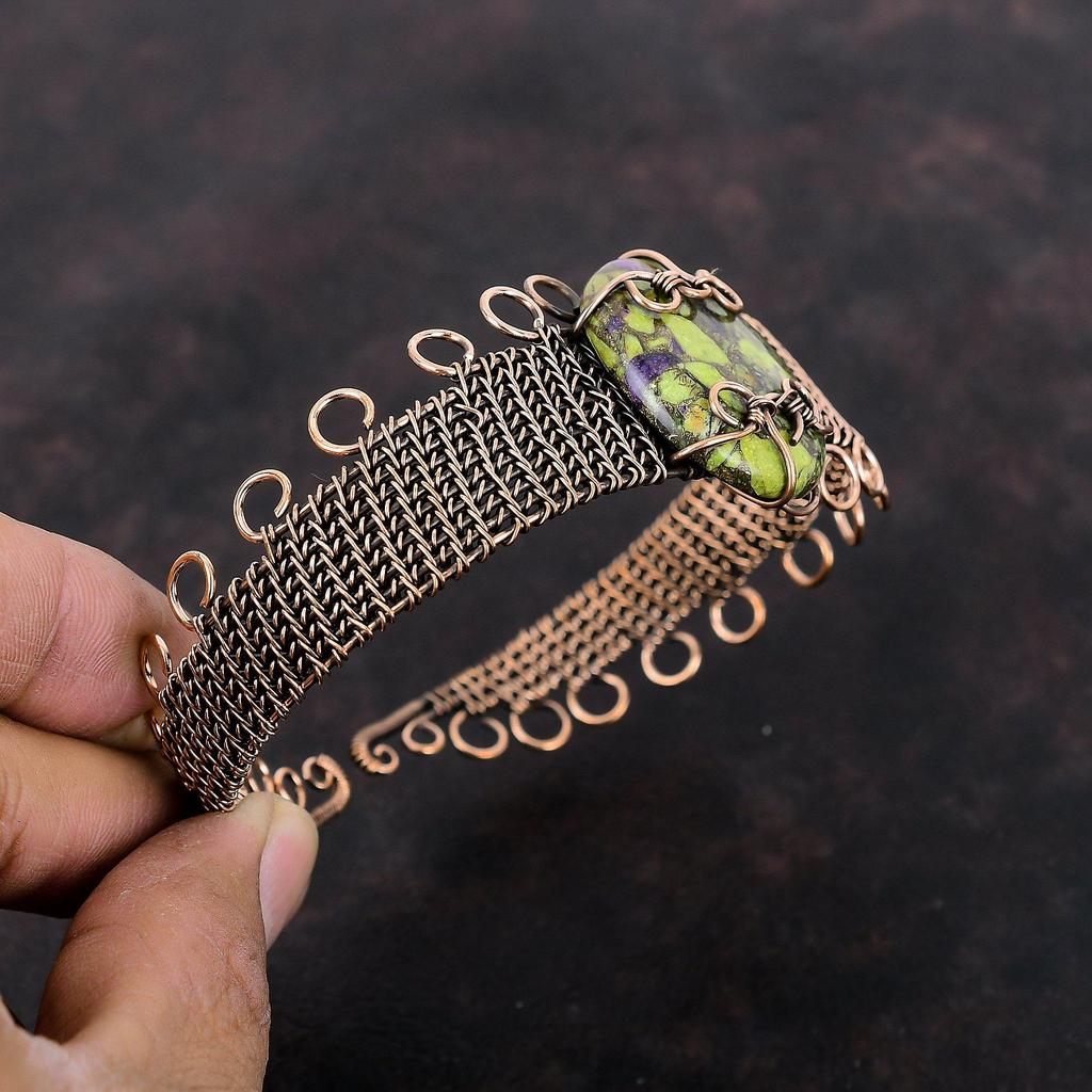 Медный браслет-манжета из стихтита, медная проволока, браслет, драгоценный камень, регулируемый браслет-манжета, ювелирные изделия из медной проволоки, браслет ручной работы, свадебный подарок