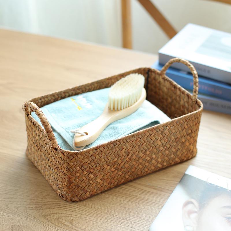 Японская плетеная из соломы корзина для хранения закусок, ТВ-аксессуаров, косметики и масок