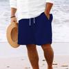 Cotton Linen Shorts with Multiple Pockets Drawstring Men's Striped Beach Pants Shorts Men’s