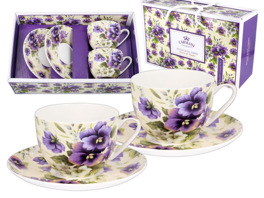 Komplet 2 Filiżanek Ze Spodkami Bratki Zestaw Porcelana Na Prezent
