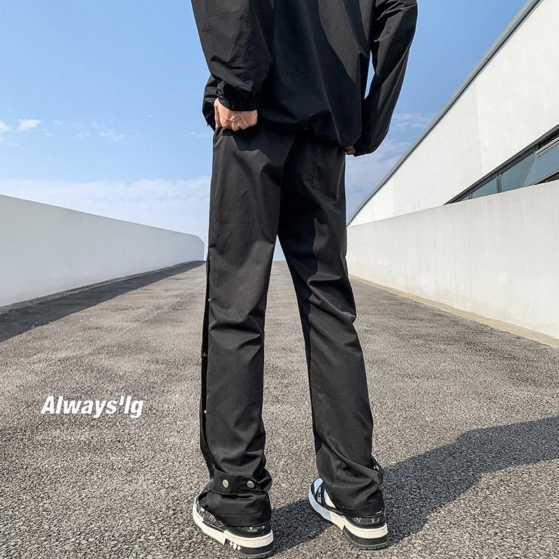 Мужские черные брюки Combat на пуговицах — американский уличный стиль, модная рабочая одежда для весны и осени, красивый расклешенный дизайн