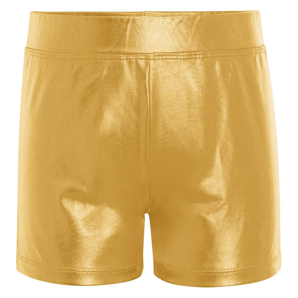 Girls Metallic Elastic Waistband Shiny Hot Pants Stage Performance Competition Dance Shorts