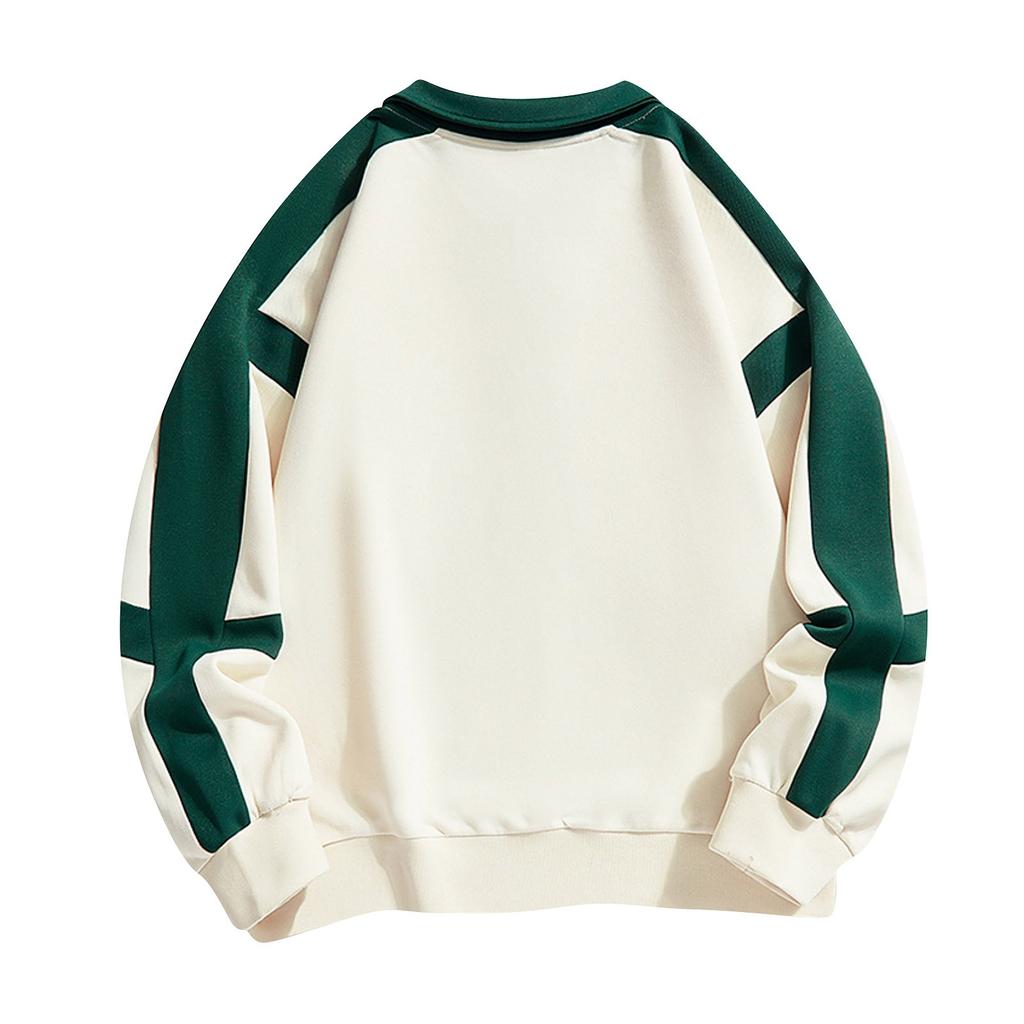 Men's Sweatshirt Lapel Drop Shoulder Sweatshirt Fashion Trend Color Block Collar Tube Neck Pullover