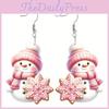 Рождественская тема Милый мультяшный Розовый Шляпа Шарф Узор Снеговика Женские Серьги для Сезонного Празднования