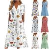 Women's Fashion Casual Bohemian Prints Round Neck Button Off Shoulder Short Sleeve Pocket Dress