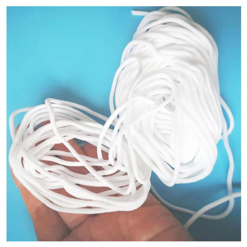3mm 4mm White Round / Flat Polyester Ear Band Cords Spandex Nylon 5mm Earloop Elastic String for Medical FaceMask Cords