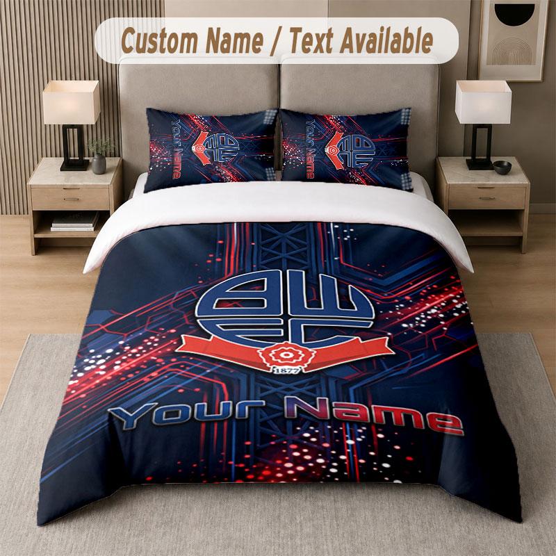 Custom Bedding Set Bolton Wanderers FC Pattern, Print Name Text 1 Duvet Cover plus 2 Pillowcases Home Textile