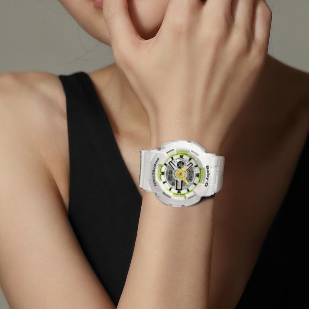 Casio BABY G Миньоны Совместный бренд Модель Кварцевый механизм Ремешок из смолы Часы Женские Белый циферблат BA-110MON21-7APRM-person