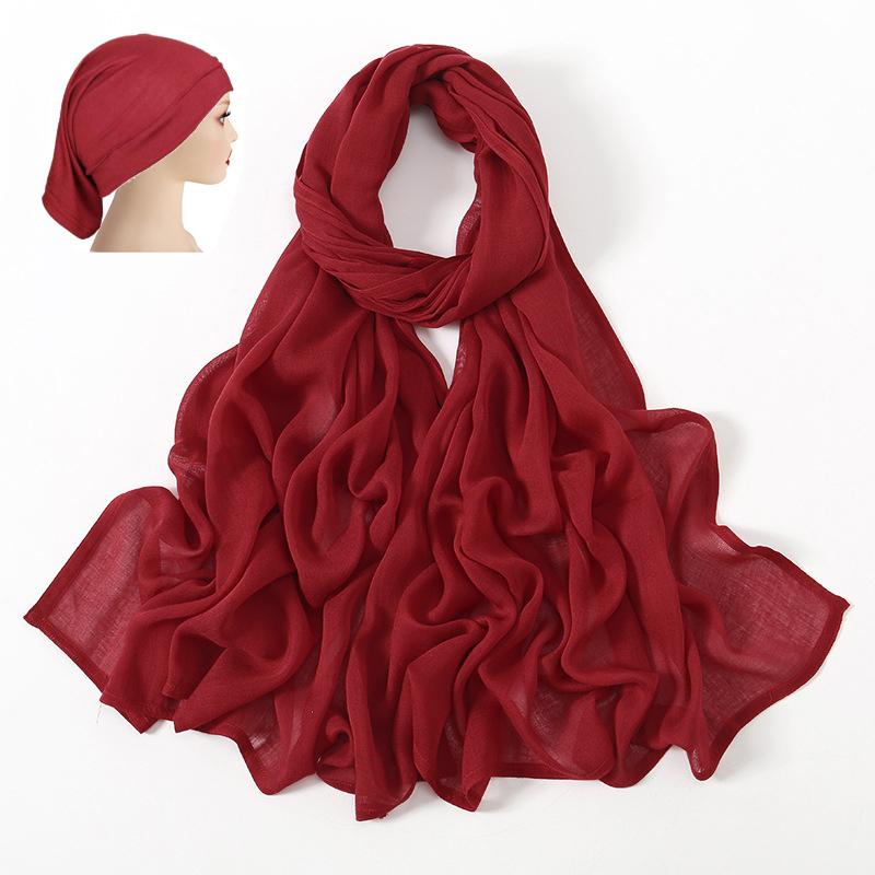 Набор из 2 шт. Вискозный Хиджаб в тон Джерси-Кепка Однотонный Хлопок Модал Мусульманские Женщины Головной Платок Мягкий Шарф Тюрбан Накидка на Голову