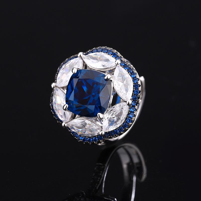 Комплект ювелирных изделий Huamei Luxury Temperament Royal Blue Имитация синей шпинели Серьги Кольцо Ожерелье Женское 10 * 10