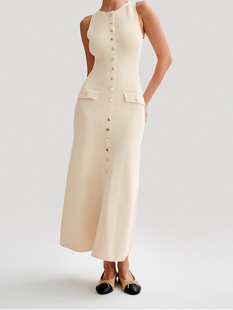 Элегантное однобортное платье с искусственными карманами Y2k, женская мода, трикотажные тонкие платья в стиле ретро, ​​женская летняя шикарная офисная женская одежда с разрезом