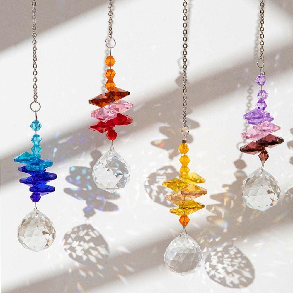 5Pcs Rotating Prism Pendant Hanging Sun Catcher Garden Decoration Crystal Wind Chime Tree